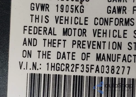 2015 Honda Accord Lx из США, поврежденный, VIN 1HGCR2F35FA038277